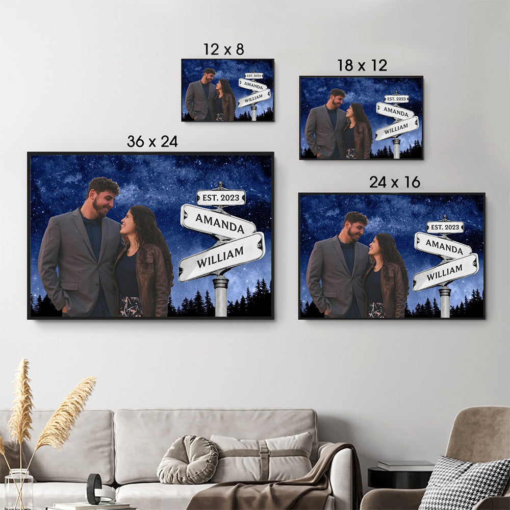 Personalized Custom Photo I Still Fall In Love With You Everyday canvas print, size options shown on a sofa wall