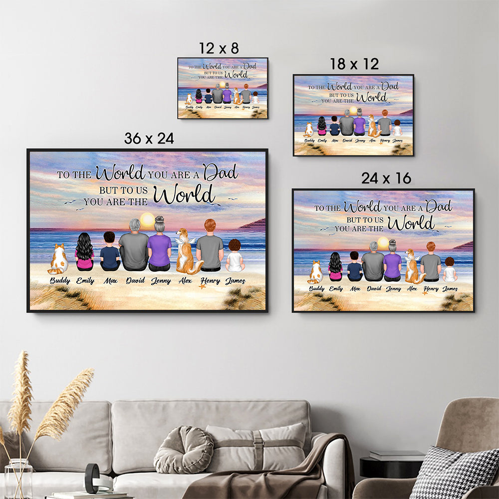 Dad And Sons Daughters Retro Vintage Beach - Personalized Poster/Canvas - Father's Day Gift, Birthday Gift For Dad, Daddy