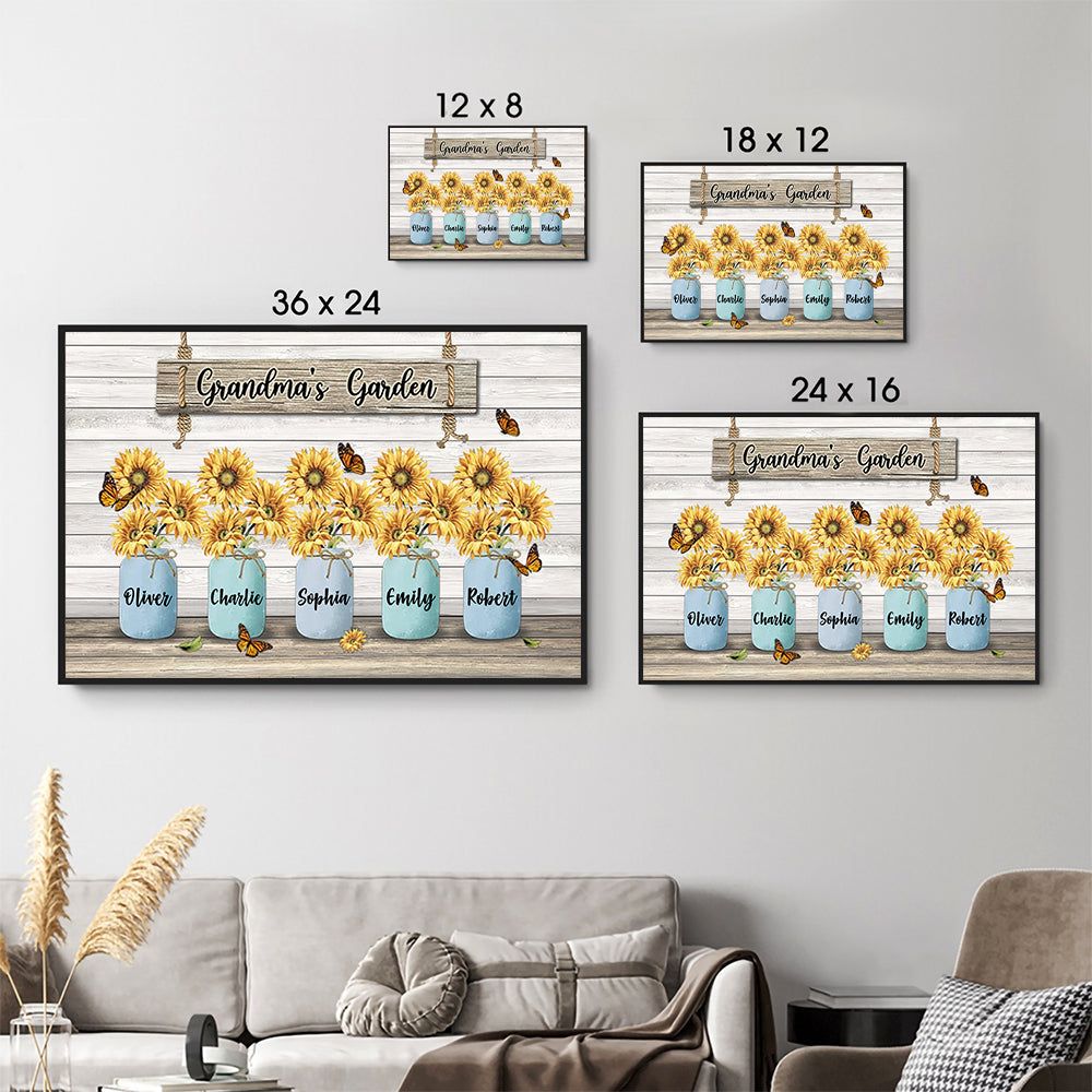 Grandma‘s Garden Sunflower Vase - Personalized Poster/Canvas - Gift for Grandma, Nana, Grandparent