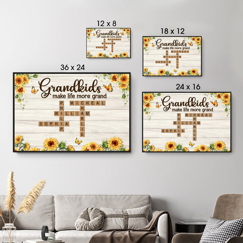 Grandkids Make Life More Grand Crossword Puzzle Sunflower - Personalized Poster/Canvas Prints - Gift for Grandma, Nana, Grandparent