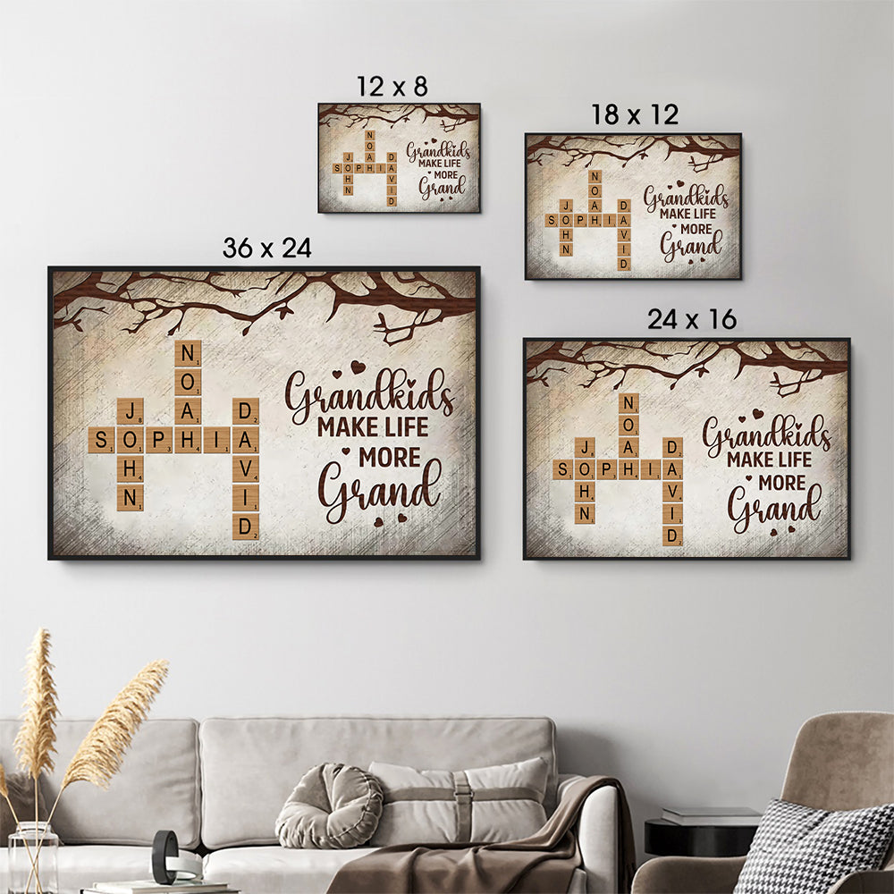 Grandkids Make Life More Grand Family Crossword - Personalized Poster/Canvas Prints - Gift for Grandma, Nana, Grandparent