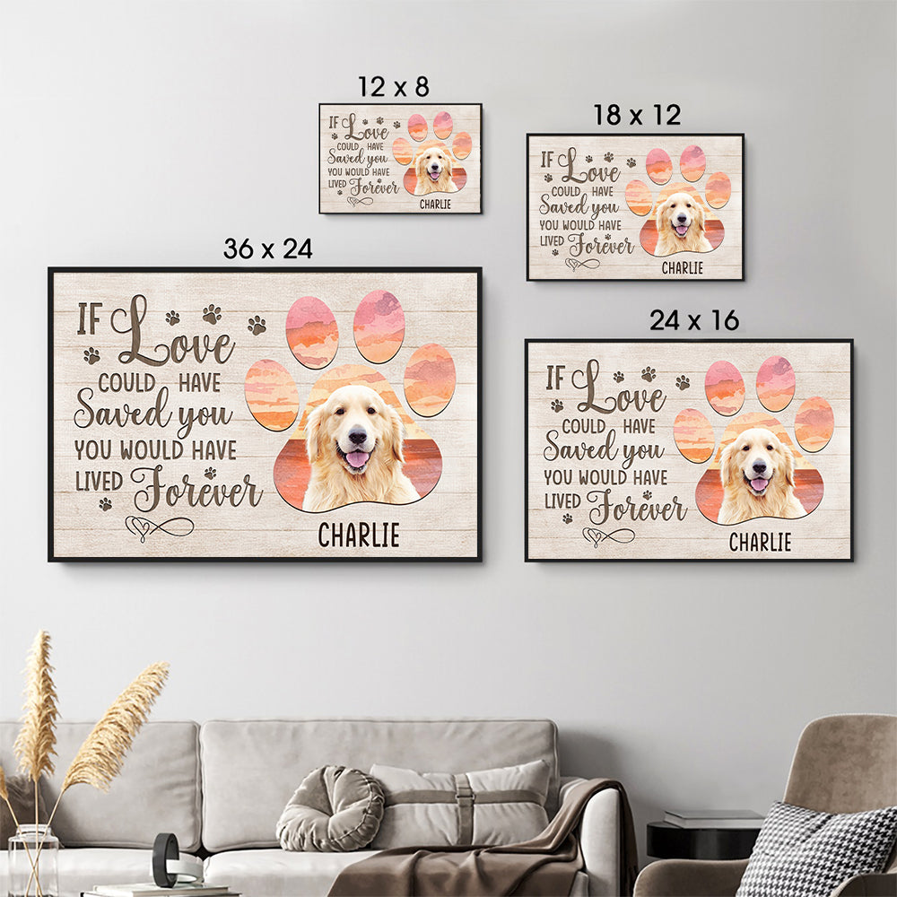 Custom Photo If Love Could Have Saved You poster, size options shown on a sofa wall