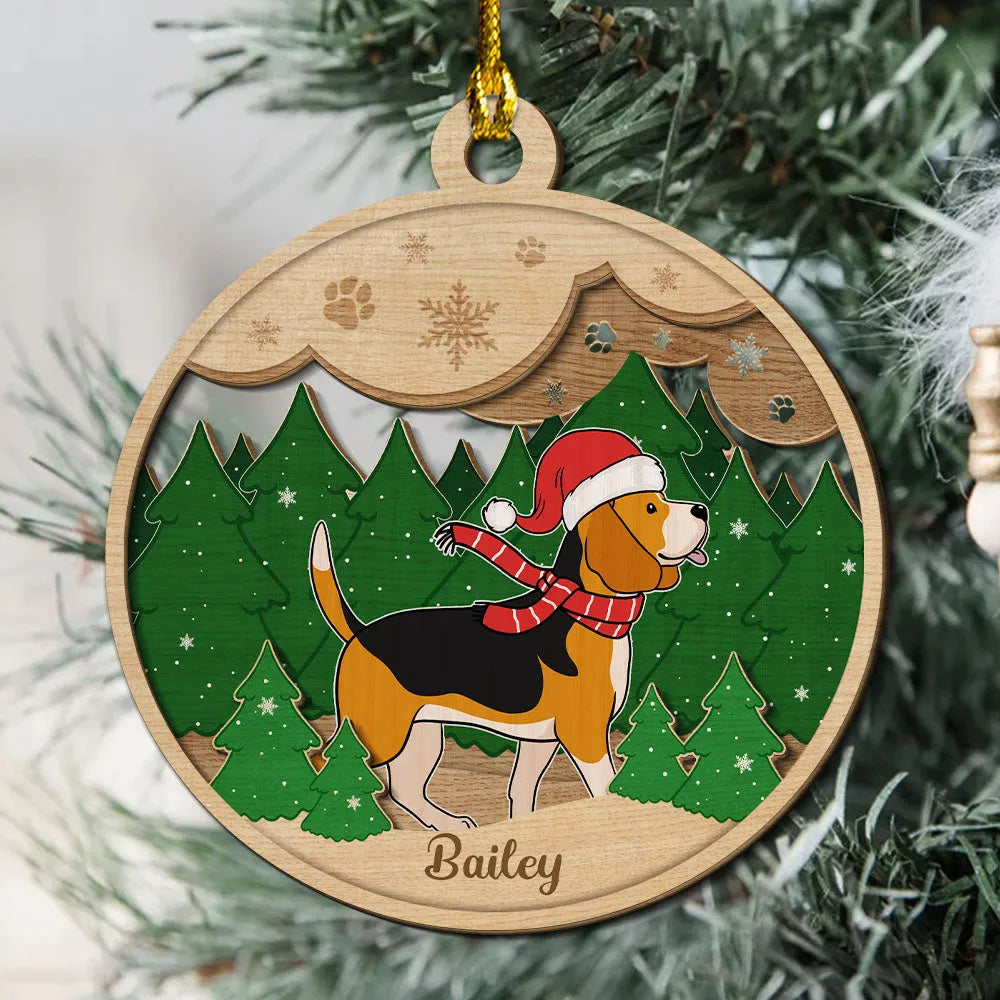Paws And Snow 2 layers custom shaped wooden ornament, alternate view 4