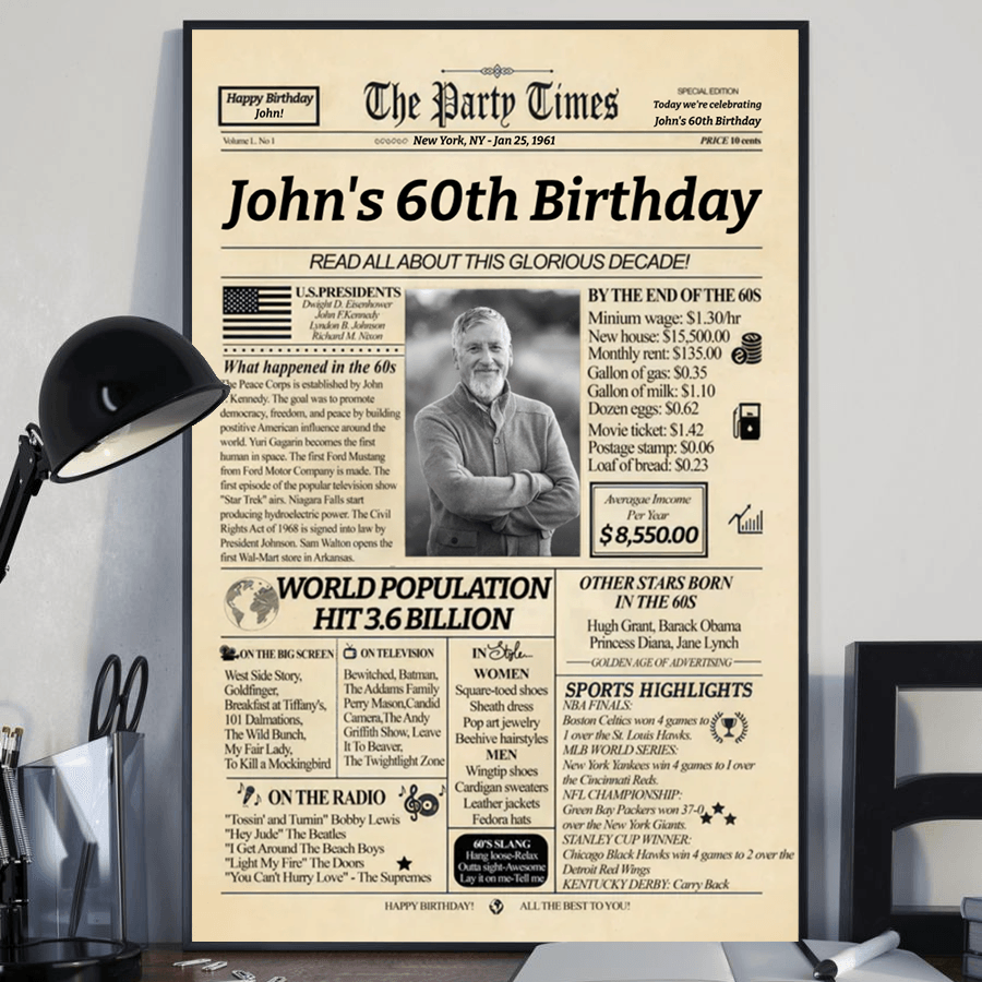Personalized Funny Birthday Gift Ideas for 40th 50th 60th 70th canvas print, a woman hanging the framed print on a wall