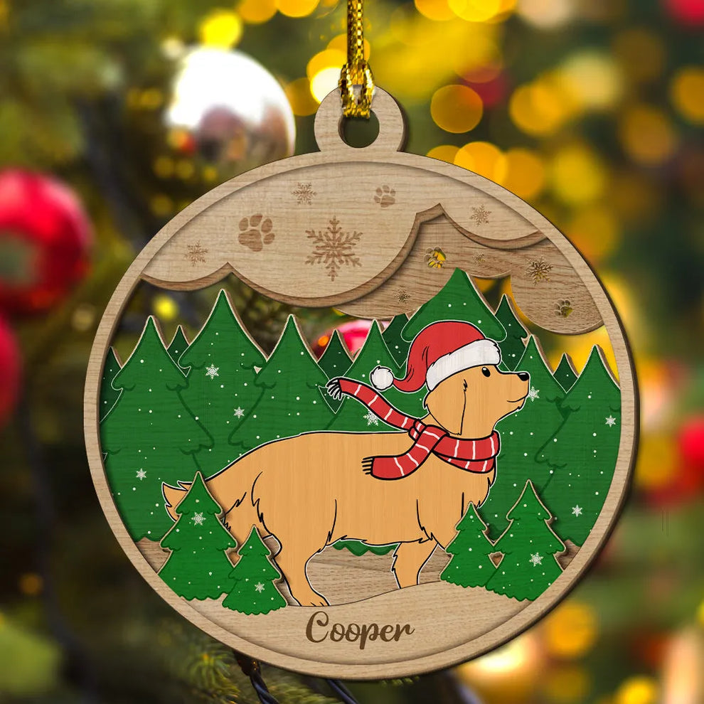 Paws And Snow 2 layers custom shaped wooden ornament, main view