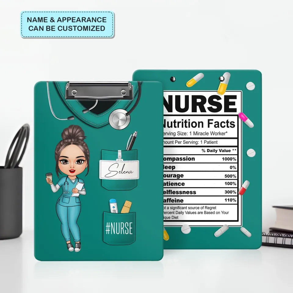 Nurse Life Pretty Doll personalized clipboard, main view