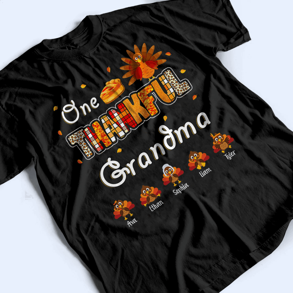 One Thankful Grandma Little Turkeys - Personalized Custom T Shirt - Thanksgiving, Birthday, Loving, Funny Gift for Grandma/Nana/Mimi, Mom, Wife, Grandparent - Suzitee Store