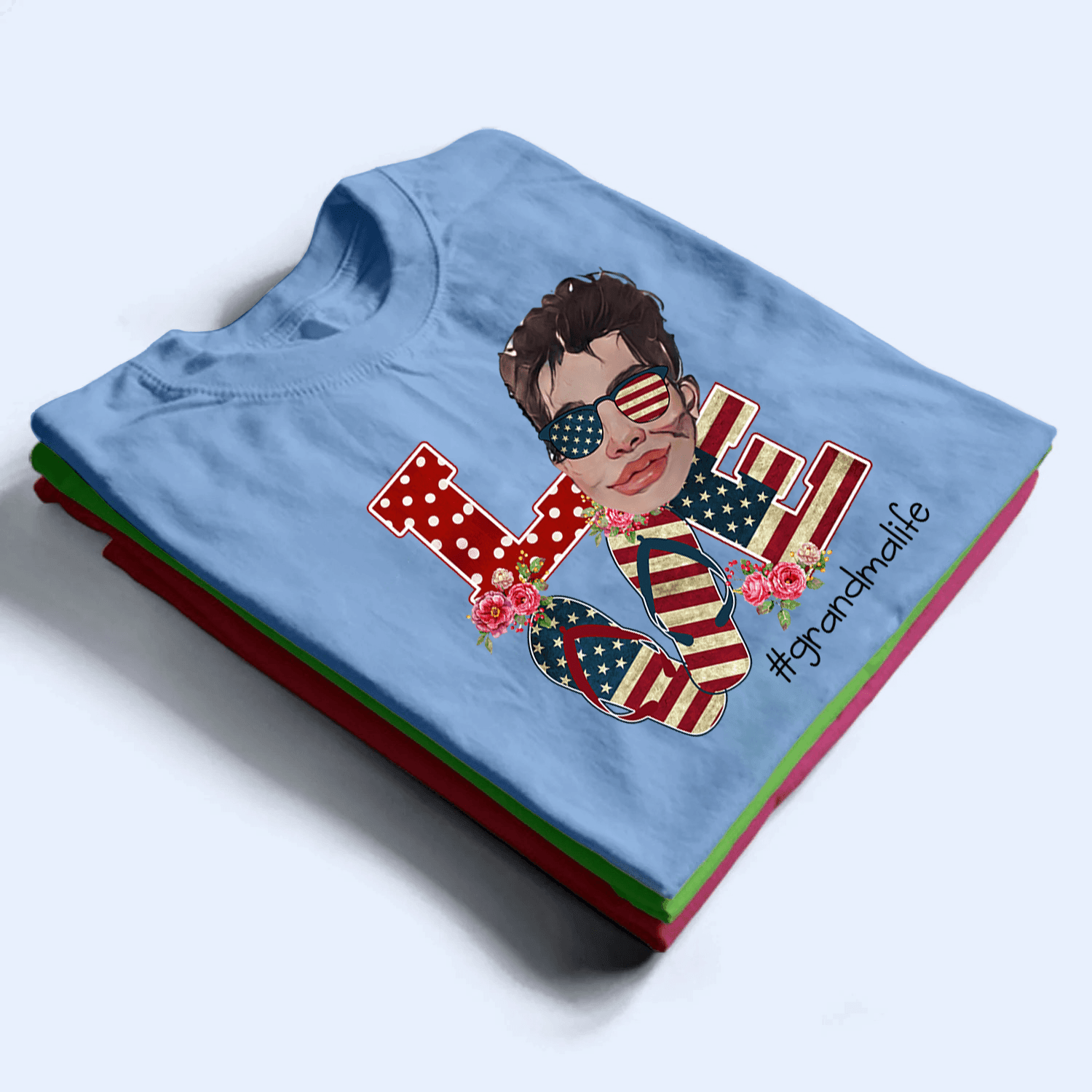 Custom Photo American Grandma 4th of July t-shirt, main view
