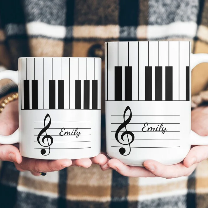 Custom Name Piano, Keyboard Music - Personalized Custom Mug - Gift For Musician, Pianist, Composers