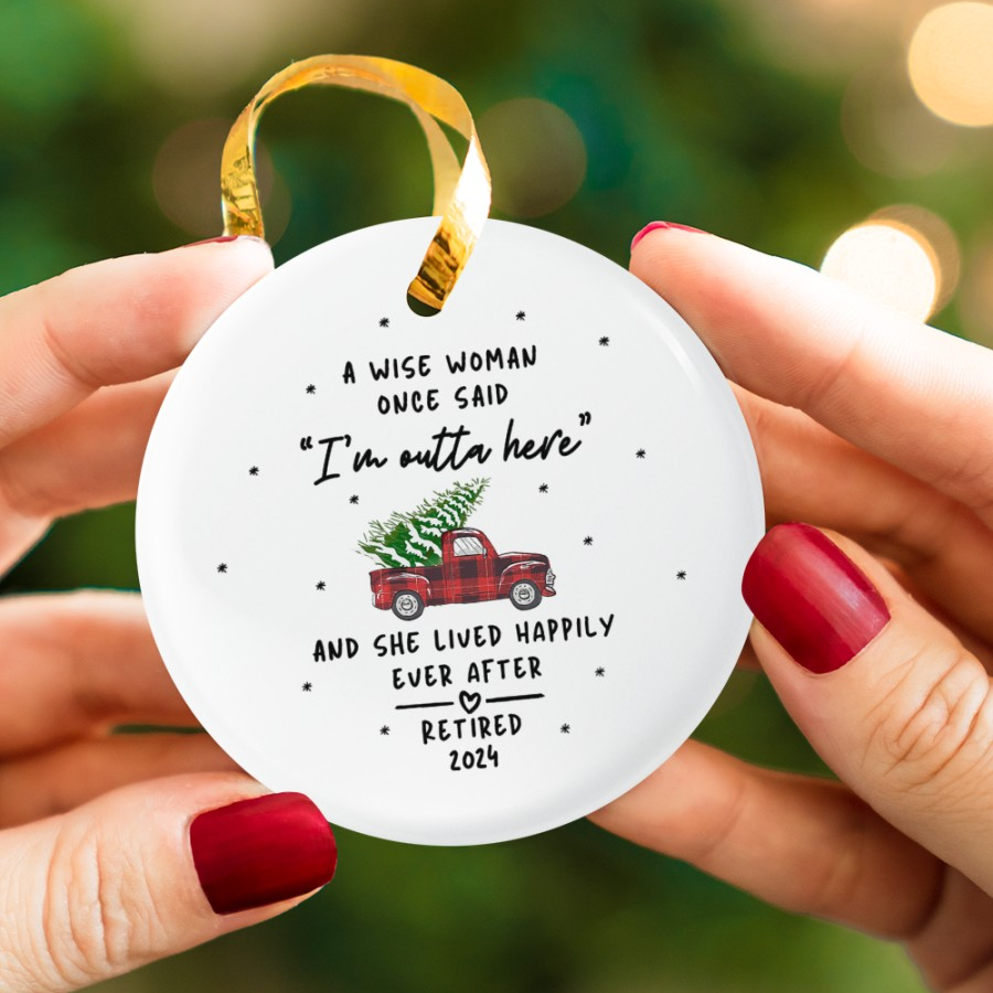 Funny Retirement Christmas - Personalized Circle Ceramic Ornament - Gifts for Retiree Retirement Party Gifts for Coworker Retiring