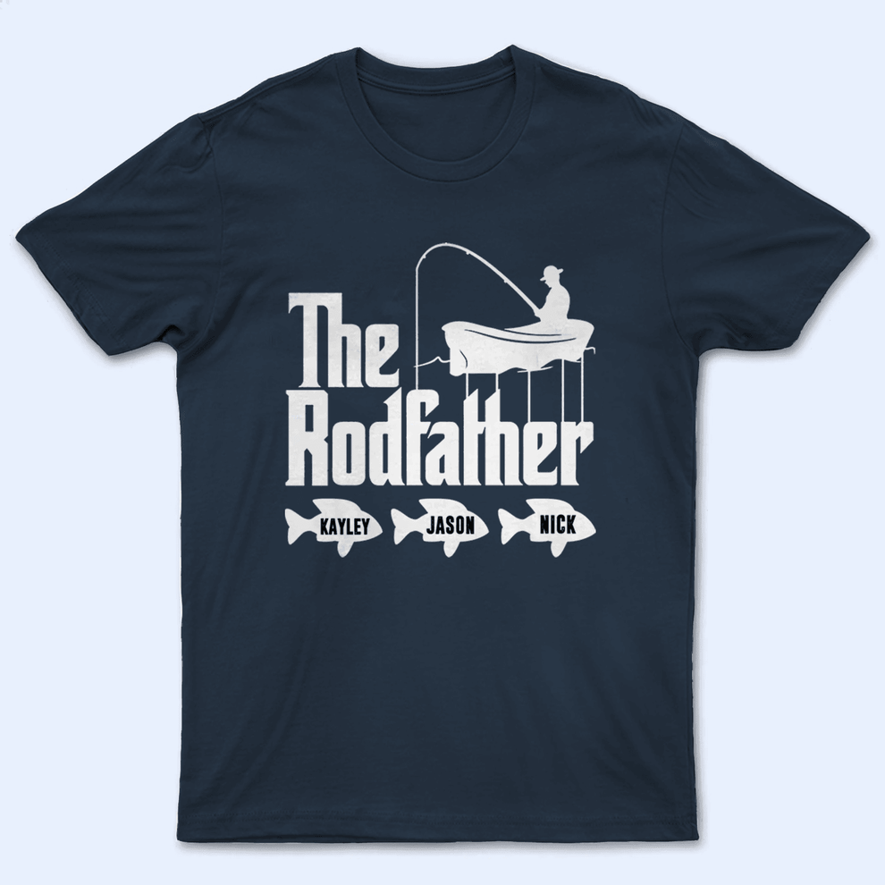 Personalized Rodfather Fishing Pun t-shirt, main view