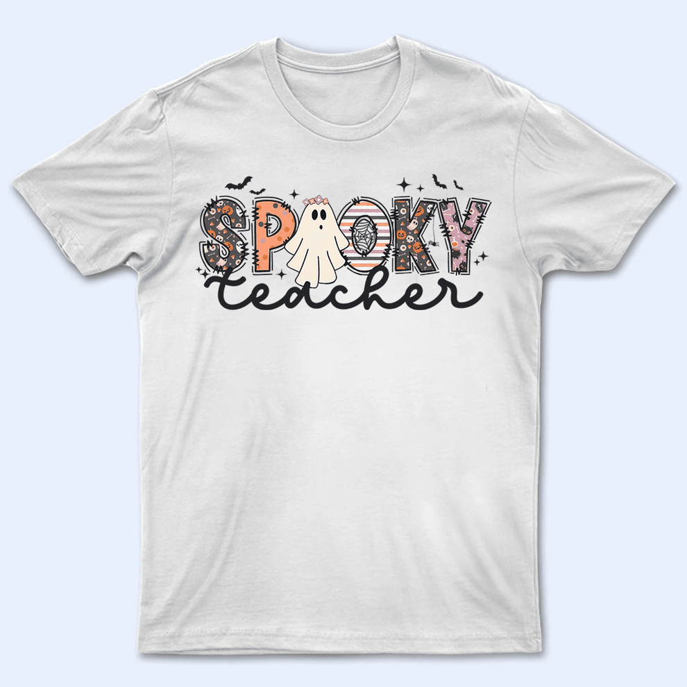Personalized Spooky Ghost Teacher t-shirt, main view