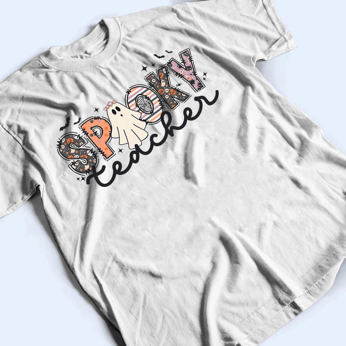 Personalized Spooky Ghost Teacher t-shirt, alternate view 3