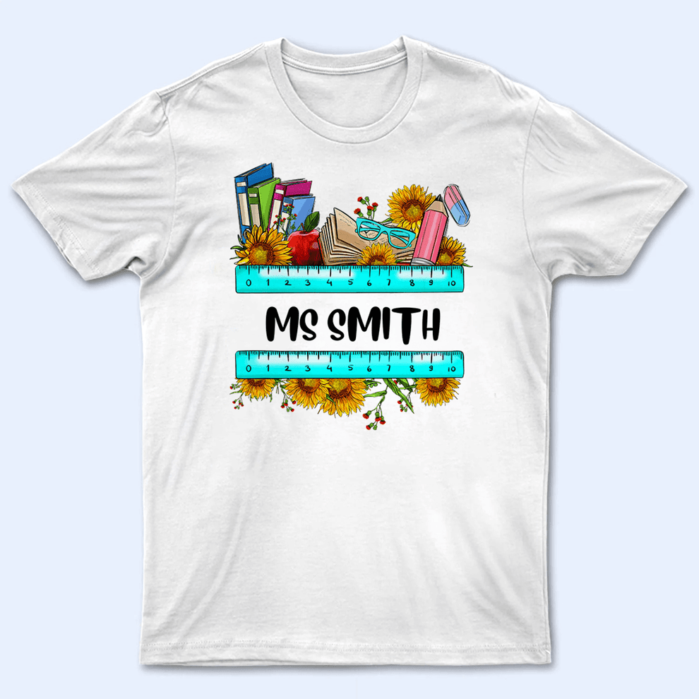 Personalized Sunflower School Supply Teacher Design t-shirt, main view