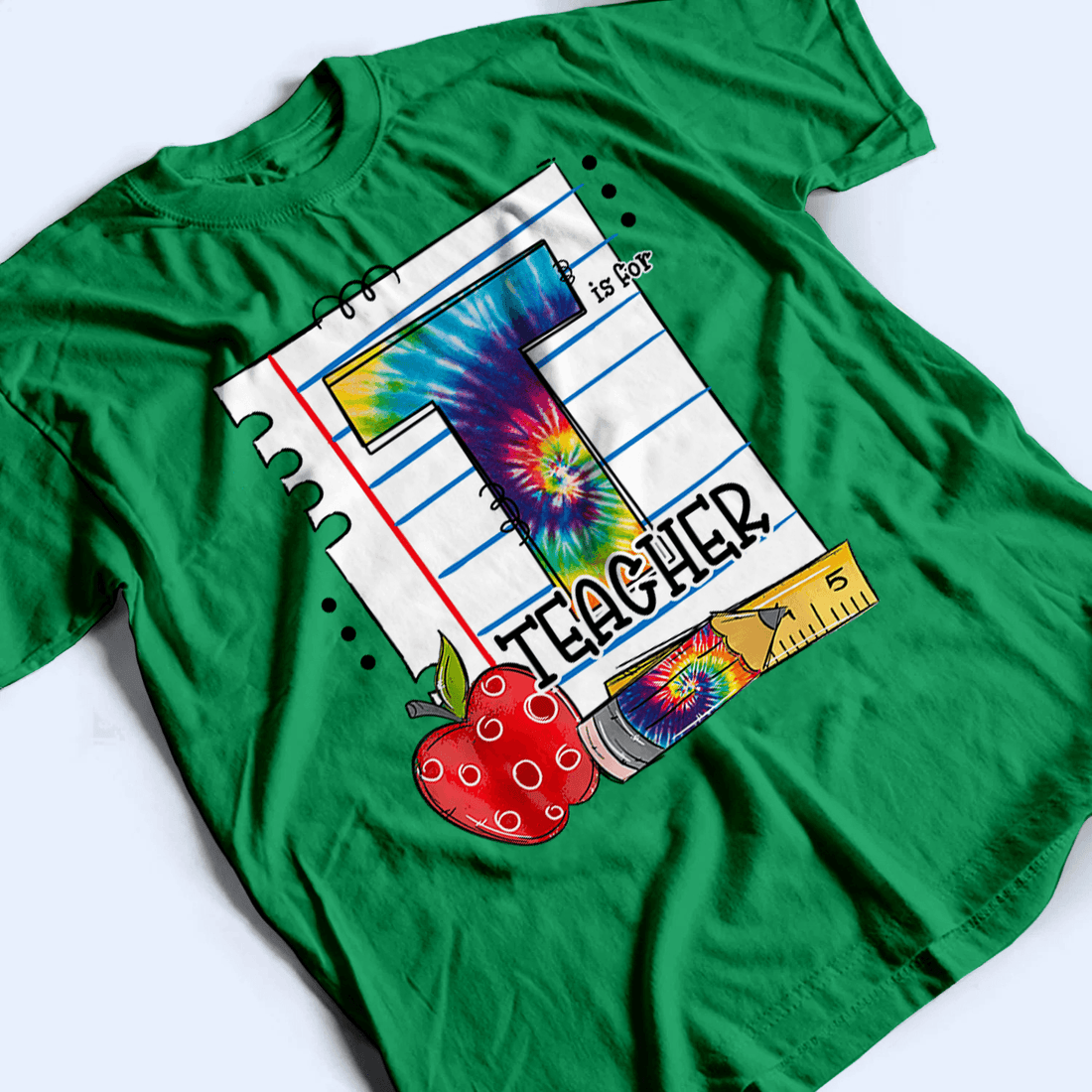 Personalized T Is For Teacher Tie Dye t-shirt, alternate view 4