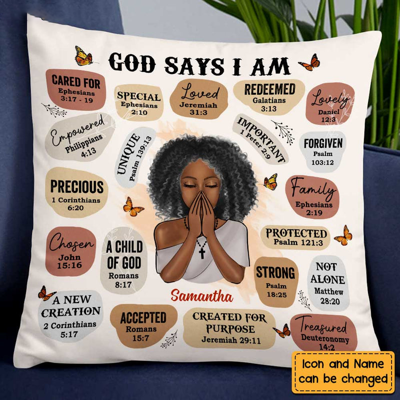 God Says I Am Bible Verse Affirmations Custom Pillow personalized pillow, alternate view 3