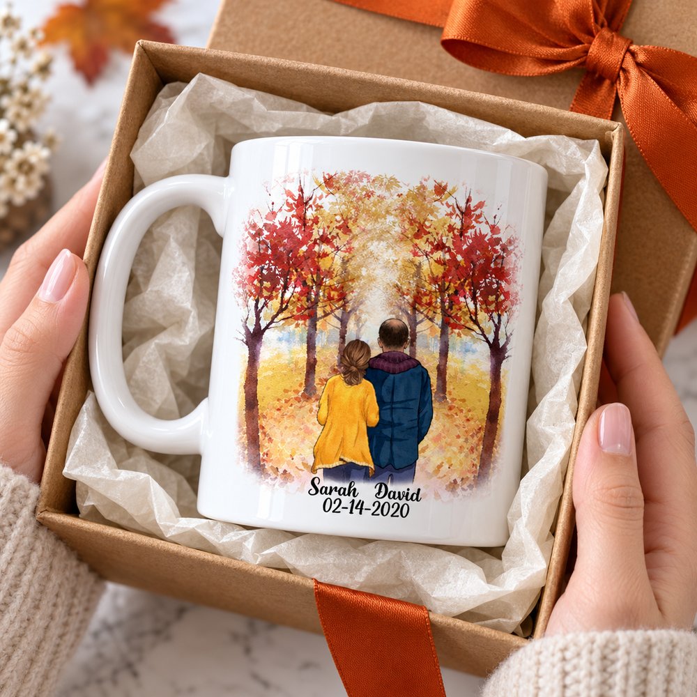 Personalized To My Husband mug in open gift box with orange ribbon