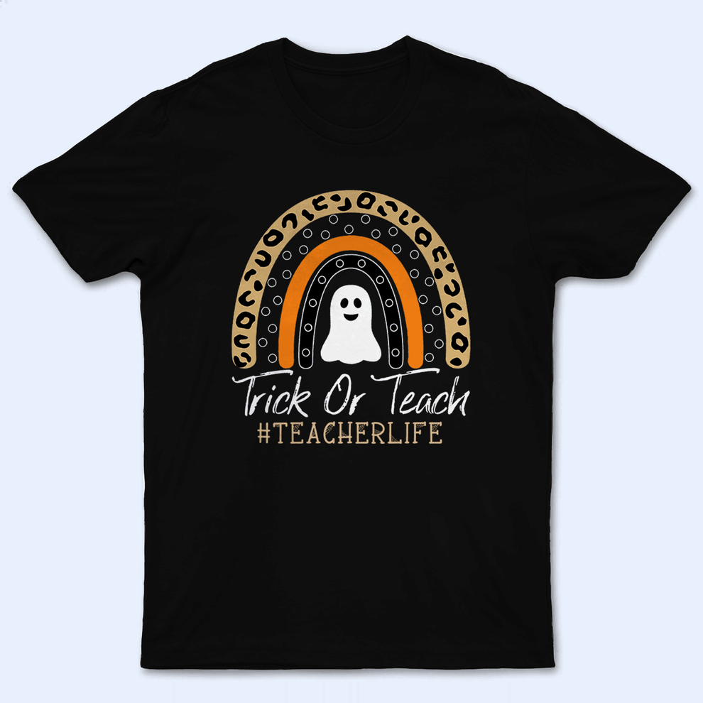 Personalized Trick or Teach Halloween Rainbow t-shirt, main view