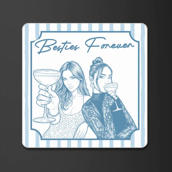 Custom Photo Pencil Sketch Besties Forever - Personalized Acrylic Fridge Magnet - Gift For Her, Besties, Friends, Sister