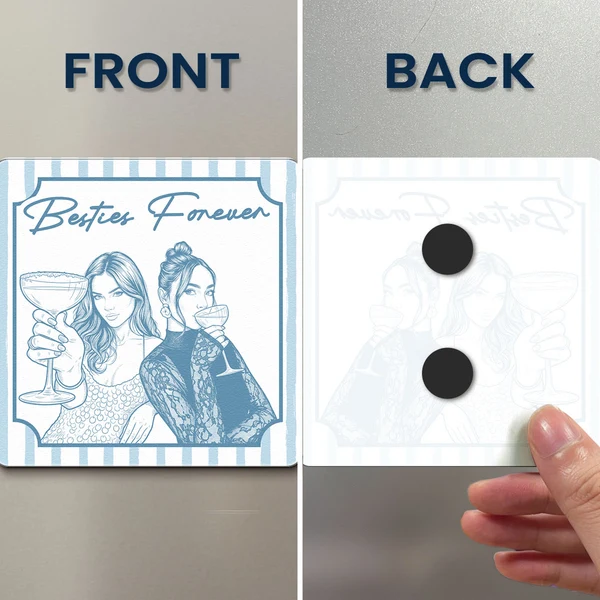 Custom Photo Pencil Sketch Besties Forever - Personalized Acrylic Fridge Magnet - Gift For Her, Besties, Friends, Sister