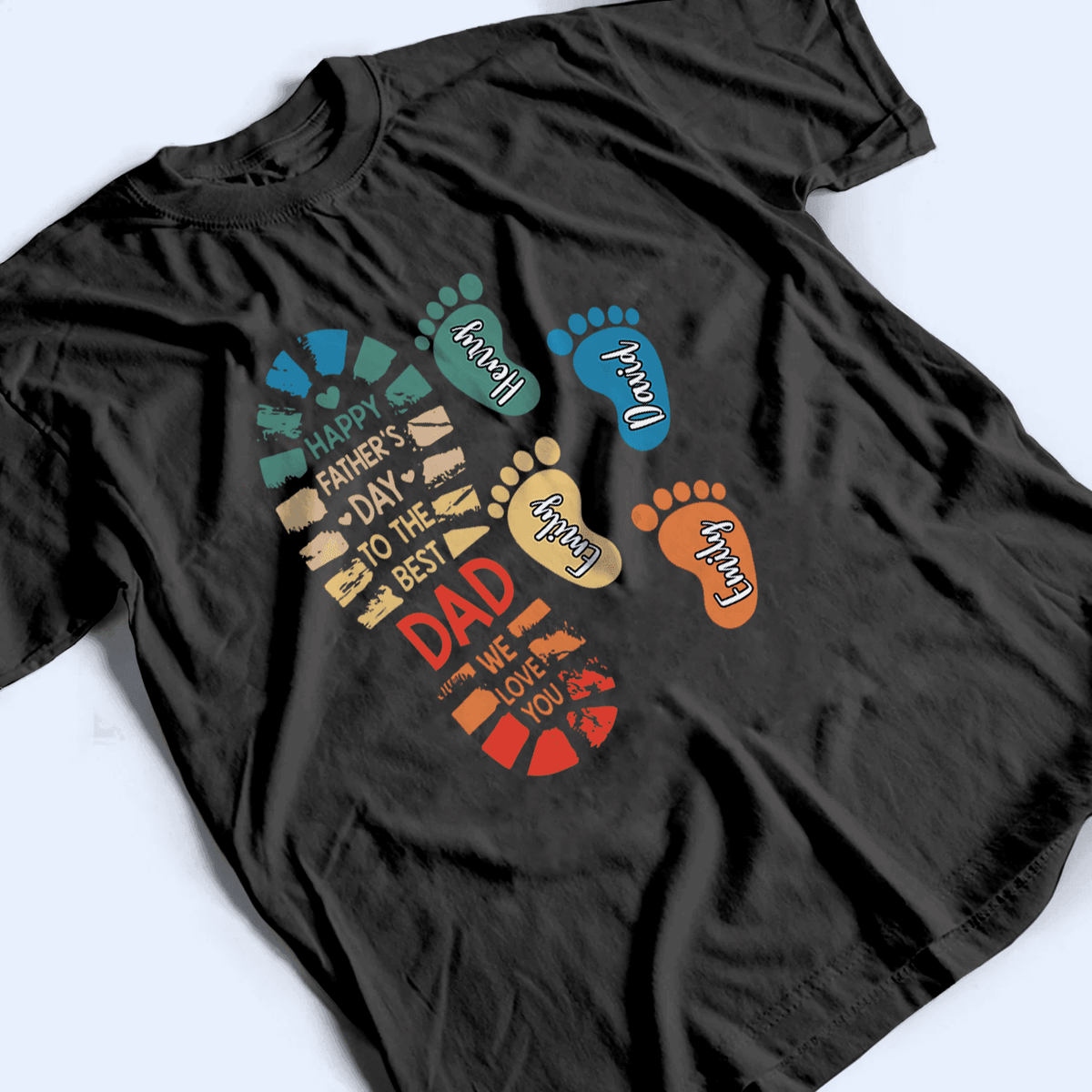 Vintage Fathers and Childs Footprints - Personalized Custom T Shirt - Birthday, Loving, Funny Gift for Grandfather/Dad/Father, Husband, Grandparent - Suzitee Store
