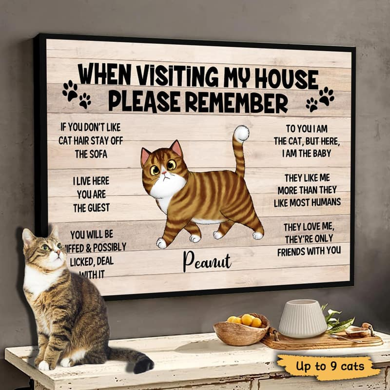 Please Remember When Visiting Cats House - Personalized Horizontal Canvas Prints - Gift for Cat Lovers, Pet Lovers, Cat Mom, Cat Dad