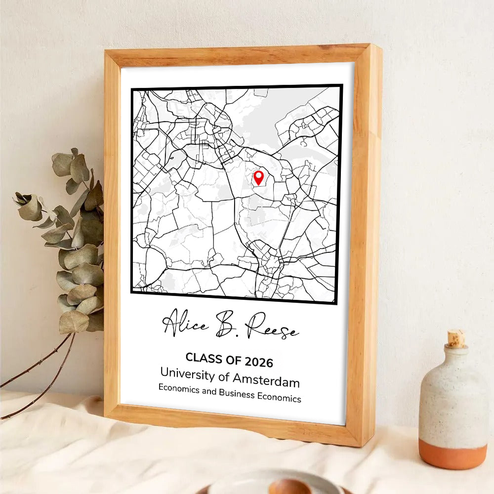Graduation Gift Map Print - Personalized Poster/Canvas Prints - Graduation Gifts, Presents & Ideas For Her/Him, Grad Ceremony, Commencement, Convocation, College & University