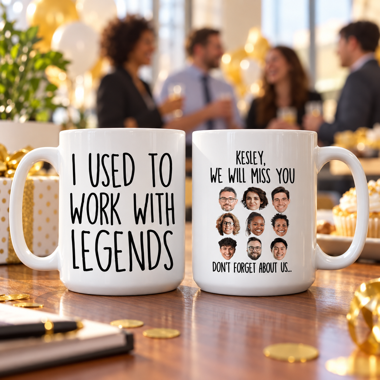Custom photo I Used To Work With Legends retirement mugs at an office farewell party