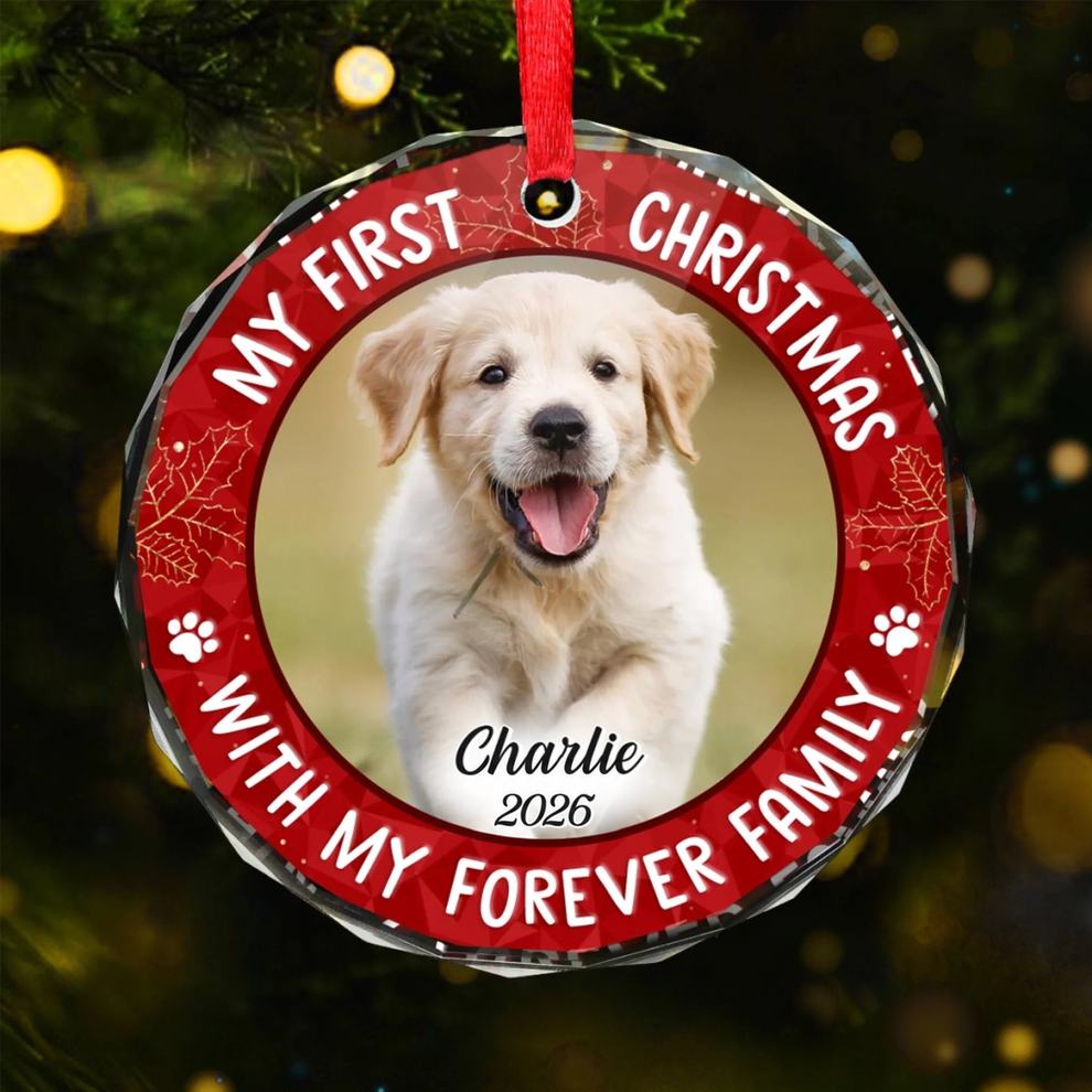 Custom Photo My Adorable Fur Baby Dog &amp; Cat - Personalized Circle Glass Ornament - Christmas Gift For Dog Lovers, Cat Lovers, Pet Lovers