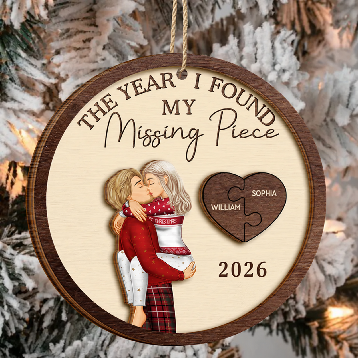 The Year I Found My Missing Piece Kissing Couples - Personalized Custom 2-layered Wood Ornament - Christmas Gift For Her/Him, Husband/Wife, Couples