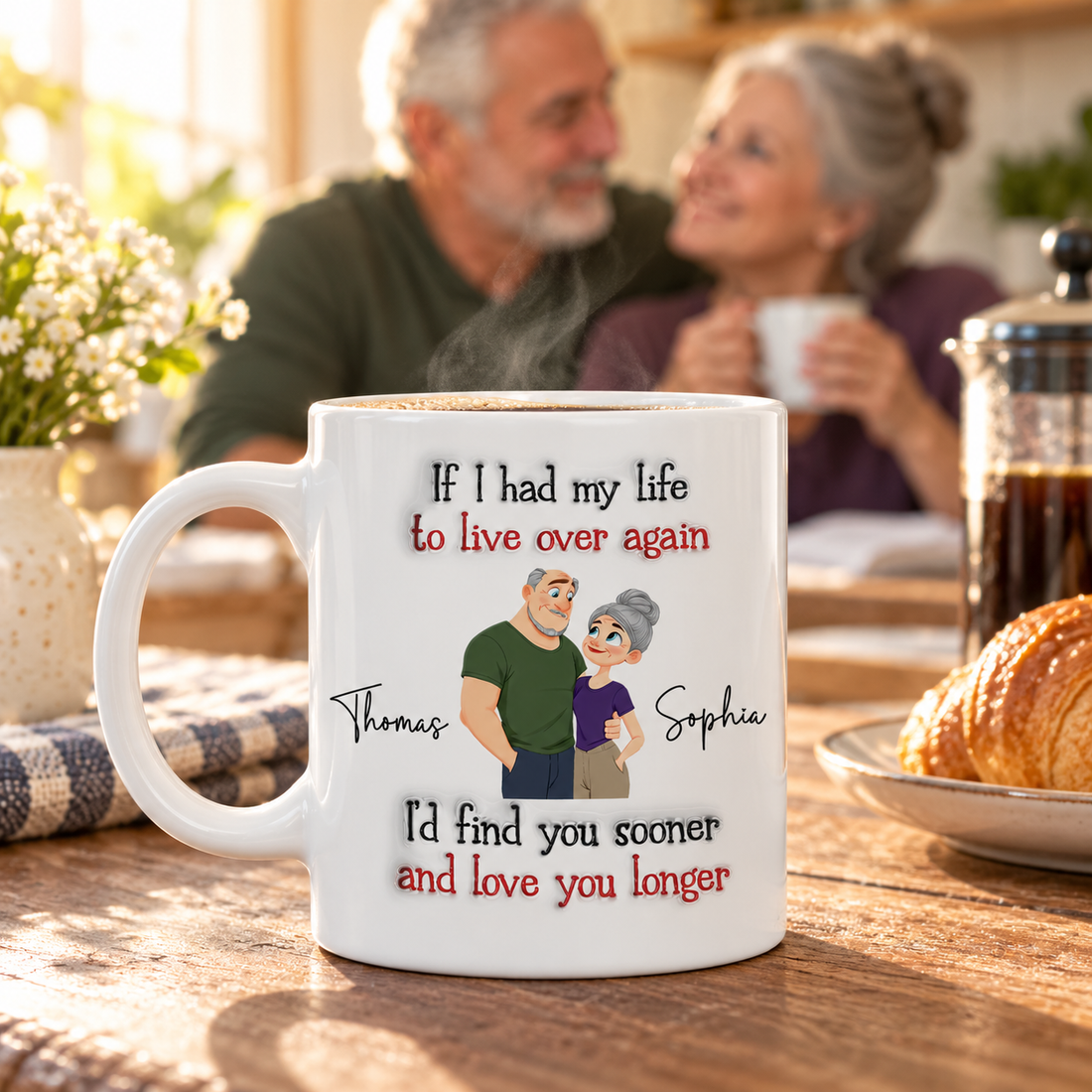 Personalized If I Had My Life To Live Over Again couple mug on a kitchen table with coffee