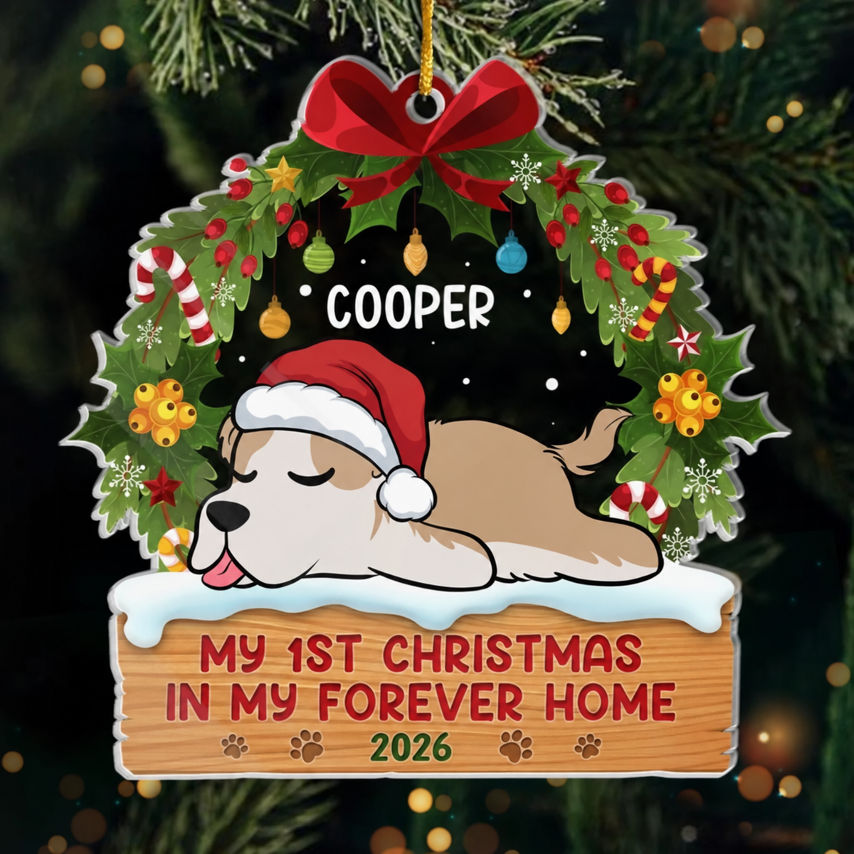 First Paws Under The Tree Dog & Cat - Personalized Custom Shaped Acrylic Ornament - Christmas Gift For Dog Lovers, Cat Lovers