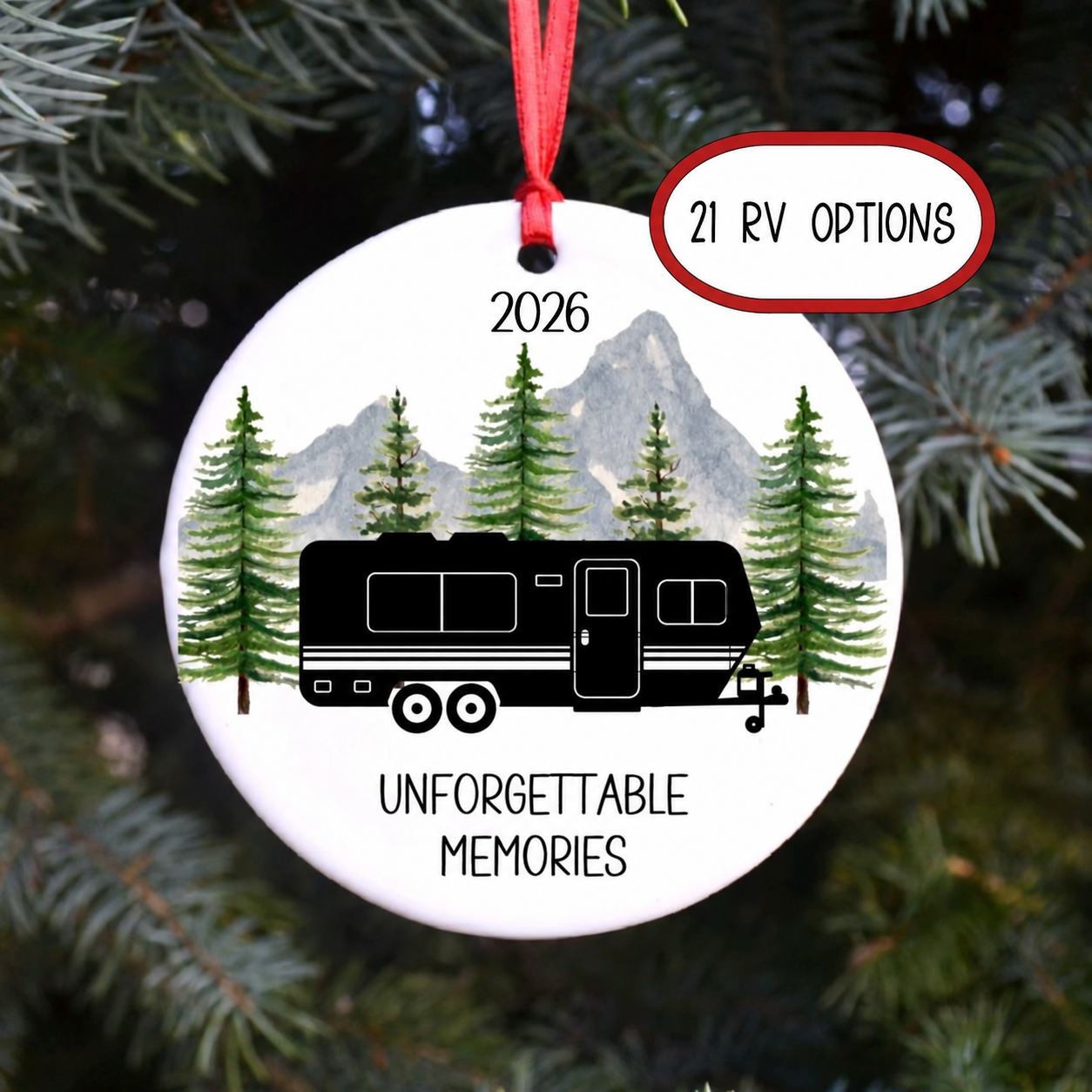 Happy Campers RV - Personalized Circle Ceramic Ornament - Christmas Gift For RV Owners, Camping Lover