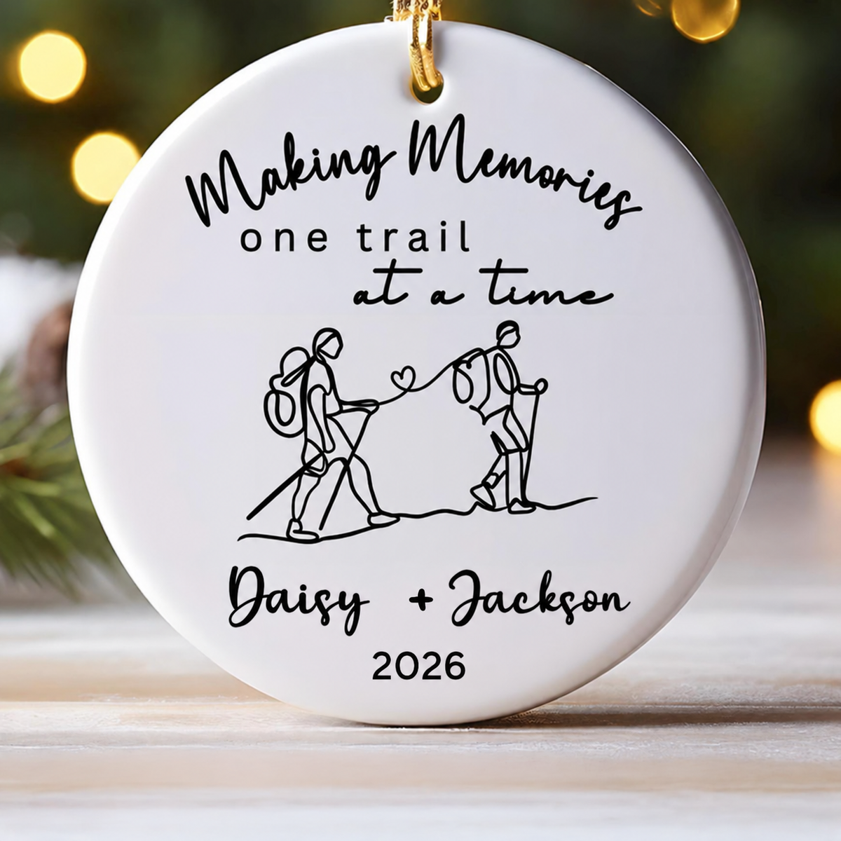 Making Memories On Trail At A Time Hiking - Personalized Circle Ceramic Ornament - Christmas Gift For Hiker, Hiking Lovers