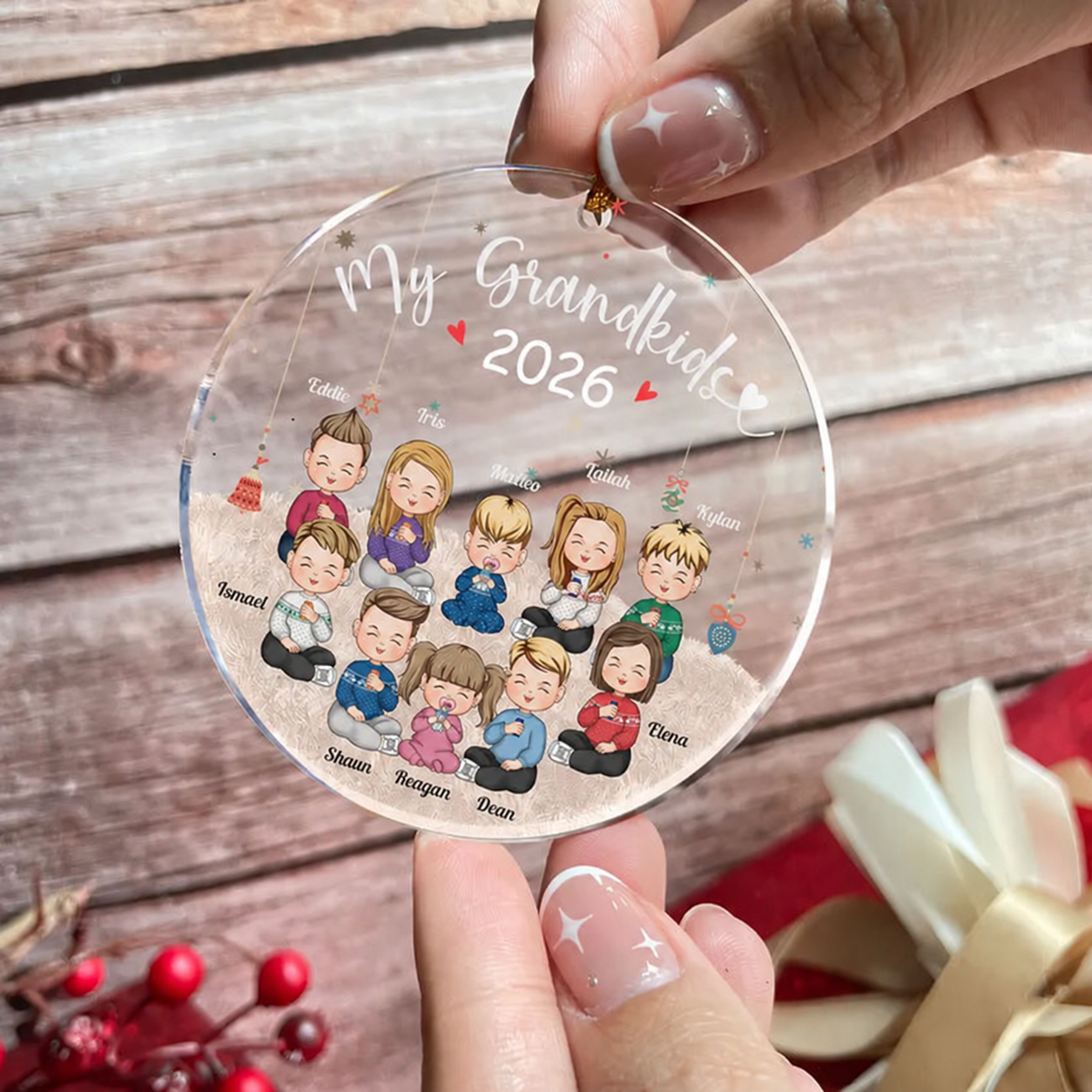 My Grandkids - Personalized Circle Acrylic Ornament - Christmas Gift For Grandma/Nana/Mimi, Mom, Wife, Grandparent