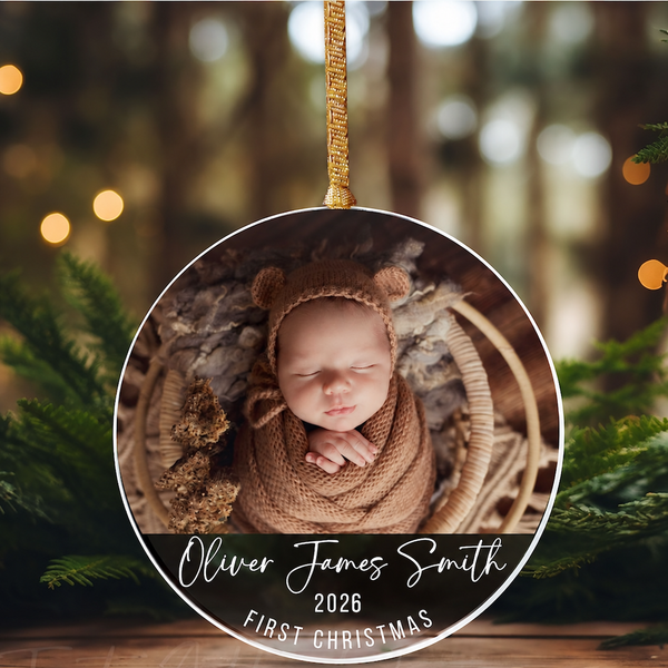 Custom Photo Baby's First Christmas - Personalized Circle Acrylic Ornament - Babies First Christmas Gifts