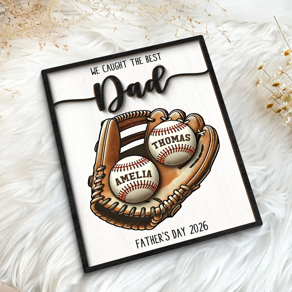 Personalized We Caught The Best Dad Baseball, Softball wooden plaque, alternate view 5