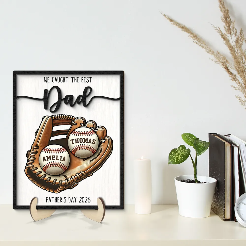 Personalized We Caught The Best Dad Baseball, Softball wooden plaque, alternate view 6
