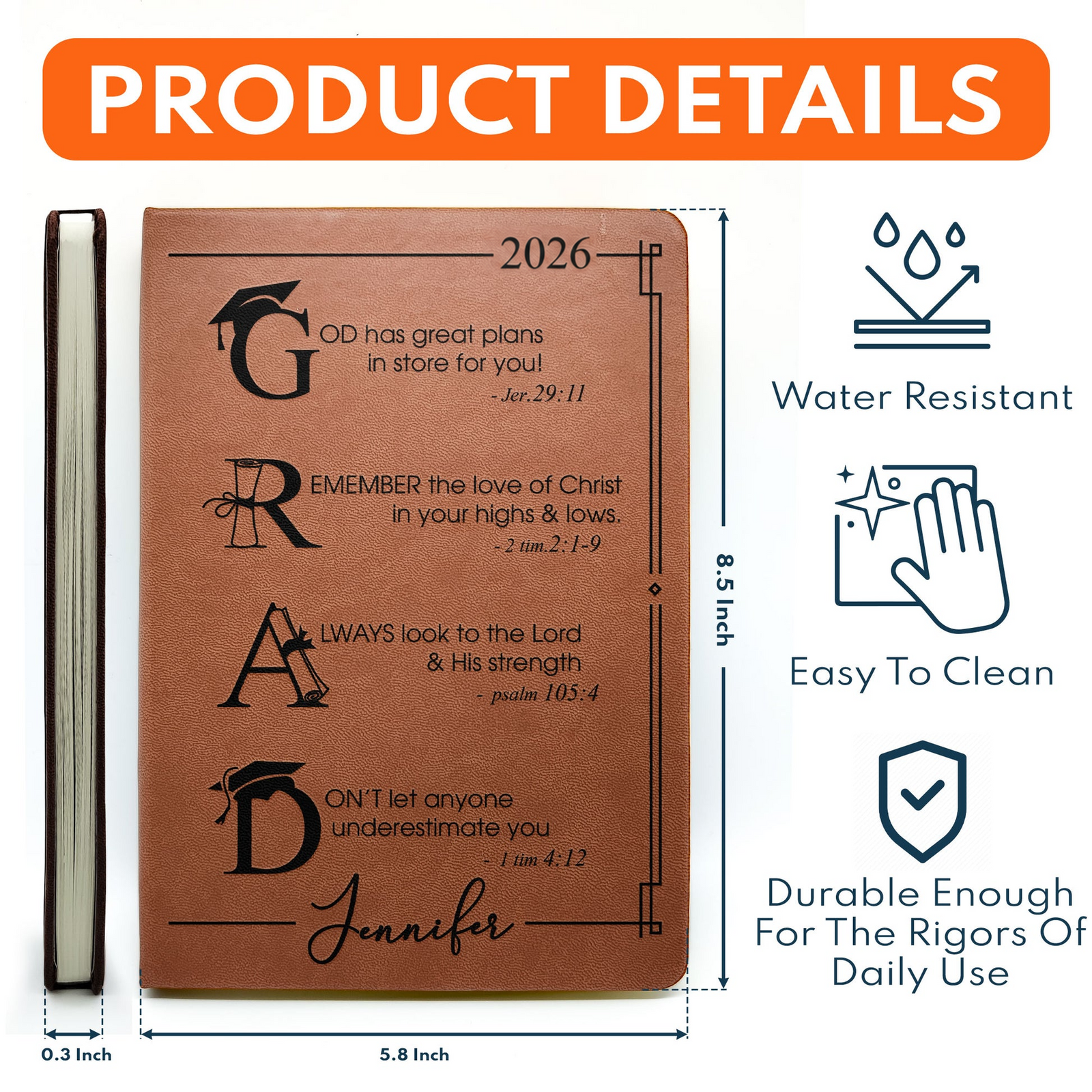 Personalized God Has Great Plans For You leather cover notebook, alternate view 5