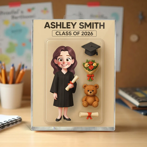 3D Effect Cartoon Funny Style Graduate - Personalized Rectangle Acrylic Plaque - Graduation Motivation Gift For Her/Him, Daughter/Son, Grad Ceremony, Commencement