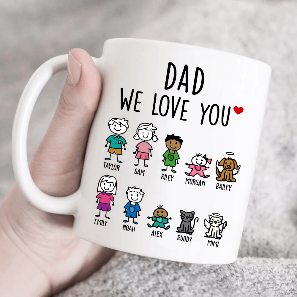 Custom Father's Day Mug with Names - Personalized "We Love You" Coffee Cup for Dad, Grandpa, or Papa - Gift from Kids and Pets 3