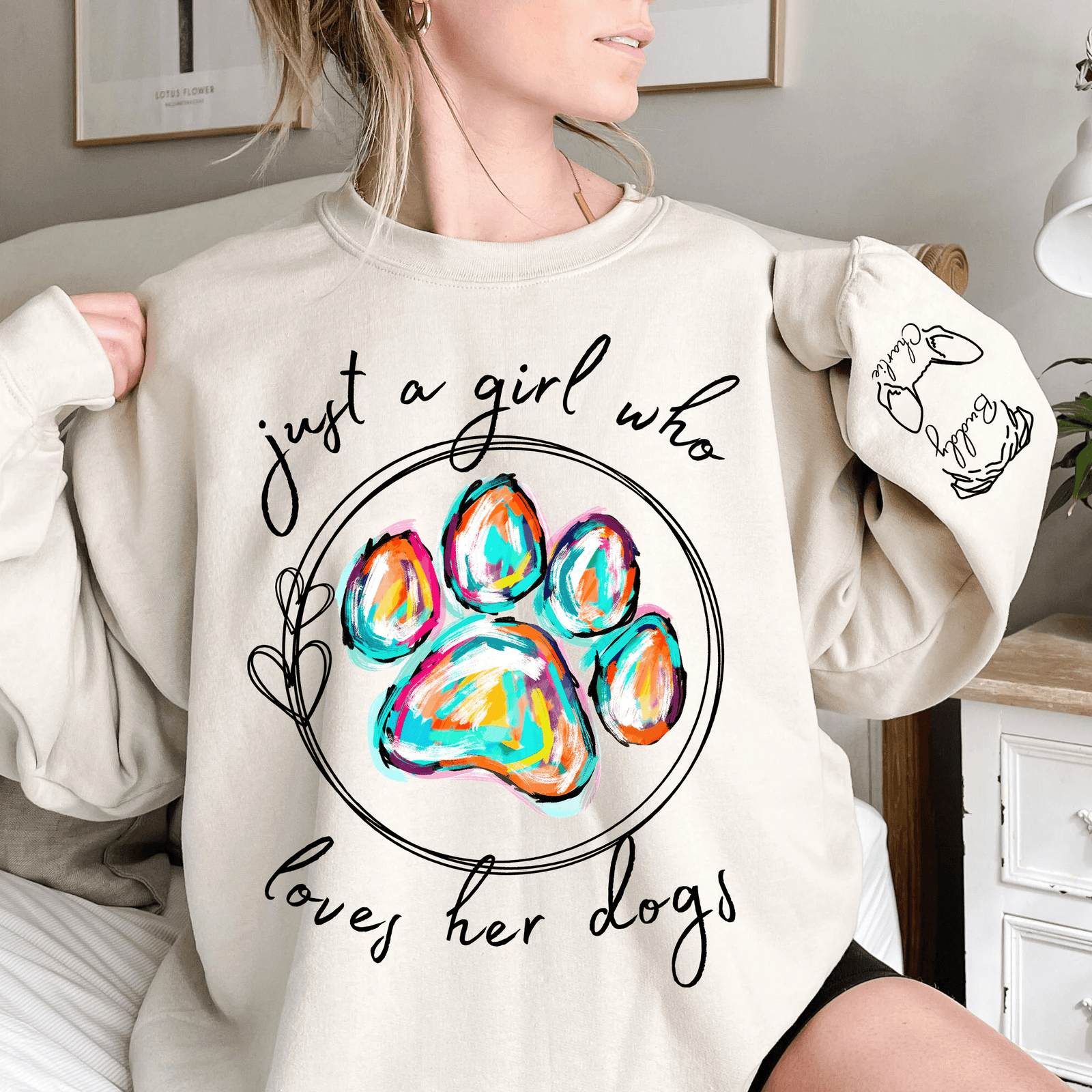 Just A Girl Who Loves Her Dogs - Personalized Custom Sleeve Printed Sweater - National Pet Day, Birthday, Loving, Funny Gift for Dog Mom, Dog Dad, Dog Lovers, Pet Owners Gifts for Him, Her | Up to 5 Pets - Suzitee Store