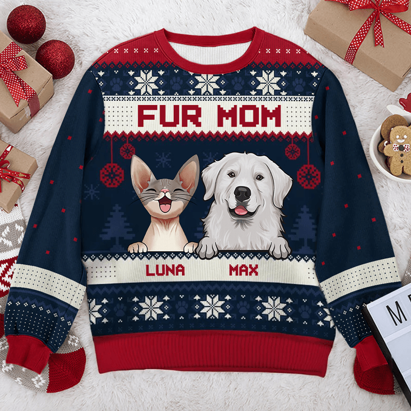 Custom Photo Fur Mom Fur Dad - Personalized Custom Ugly Sweatshirt Unisex Jumper - Funny Christmas Ugly Sweater Gifts For Pet Owners, Pet Lovers, Fur Mum, Fur Brother, Fur Sister - Suzitee Store
