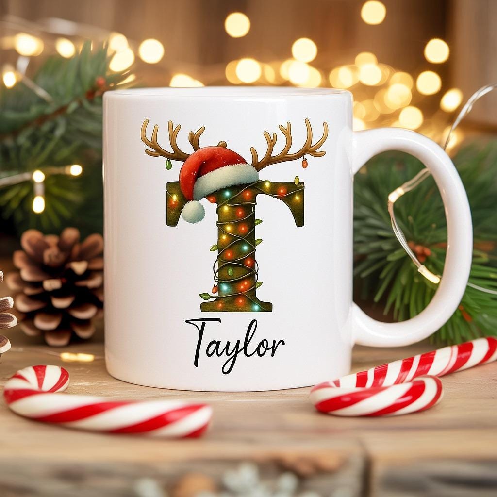 Monogrammed Christmas Mug Custom Name - Personalized Custom Mug - Christmas Gift For Family Members, Friends, Coworkers