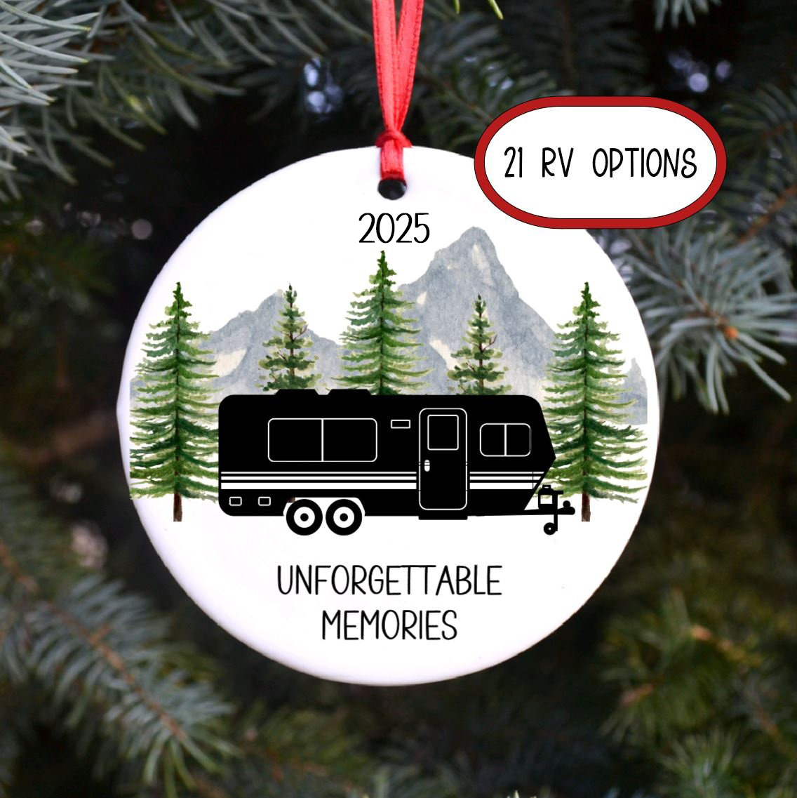 Happy Campers RV - Personalized Circle Ceramic Ornament - Christmas Gift For RV Owners, Camping Lover