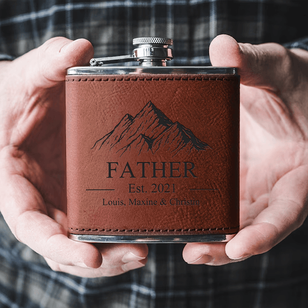 Established Father - Family Personalized Custom Hip Flask - Father's Day, Birthday Gift For Dad, Grandpa