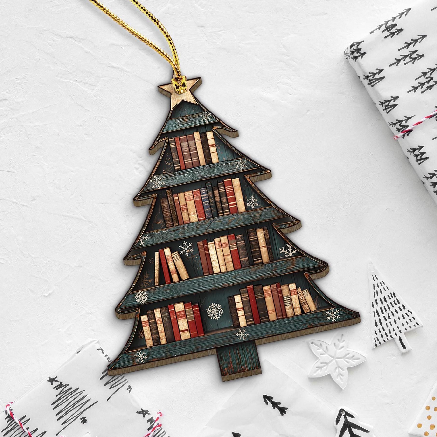 Christmas Book Tree - Personalized Wood Ornament - Christmas Gift For Book Lovers, Librarian