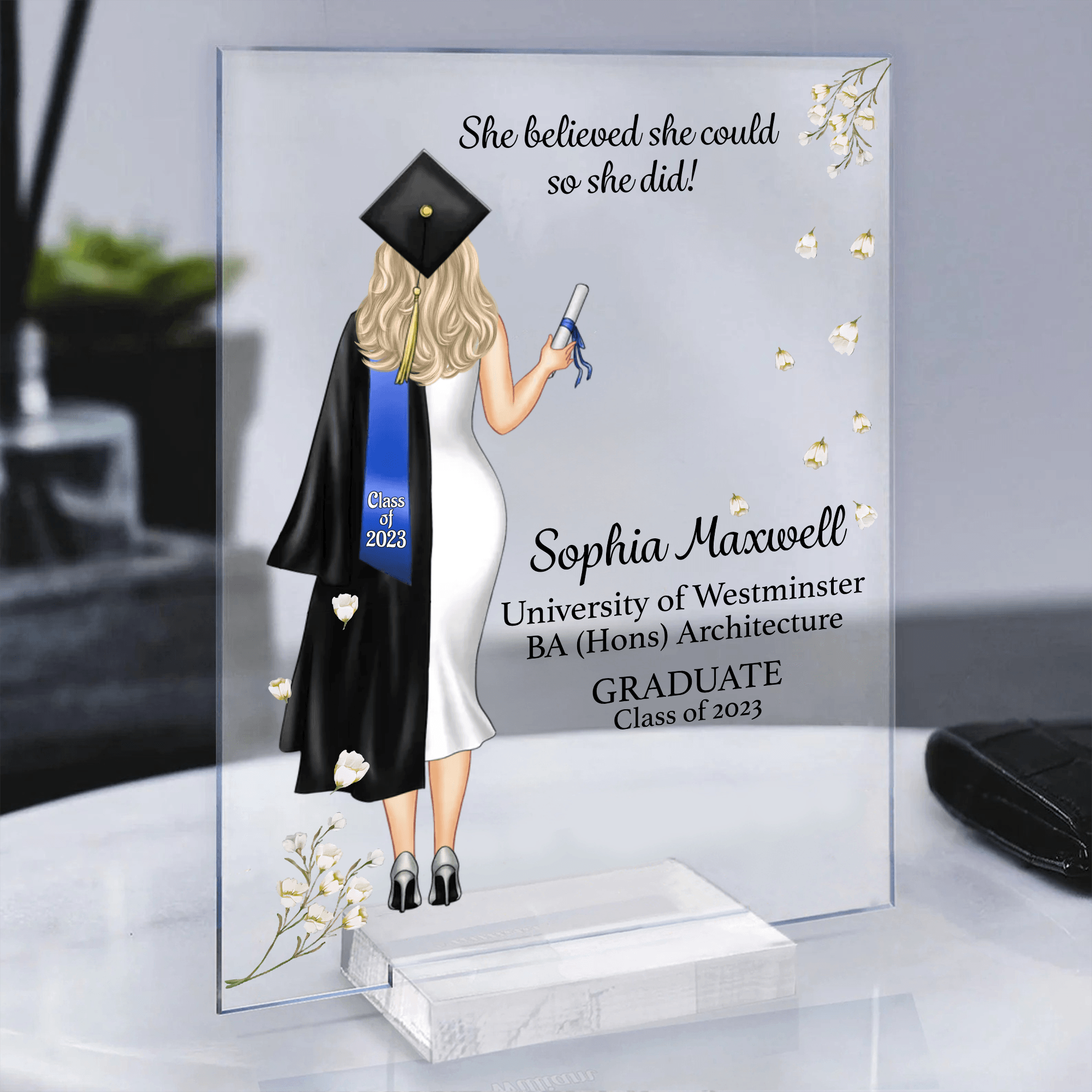 Graduation Gifts, Presents & Ideas For Her, Grad Ceremony, Commencement, Convocation, College & uni University, Personalized Custom Acrylic Plaque - Suzitee Store