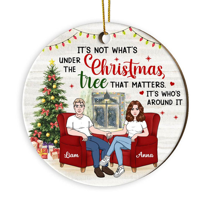 Couple Under The Christmas Tree custom shaped wood ornament, alternate view 5