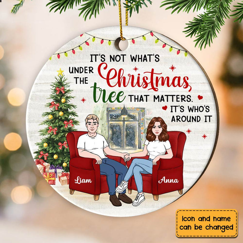 Couple Under The Christmas Tree custom shaped wood ornament, alternate view 4